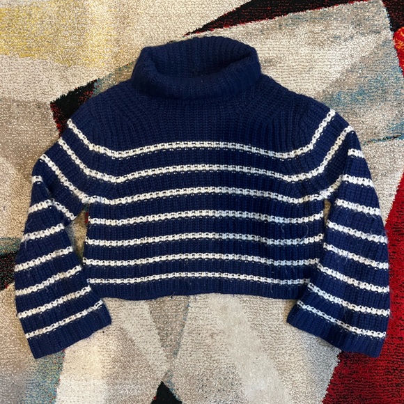 VGUC Aritzia The Group by Babaton Degas Sweater Alpaca Wool Blue White Size XS - Picture 1 of 9